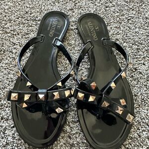 Valentino Garavani Black and Gold Studded Sandals